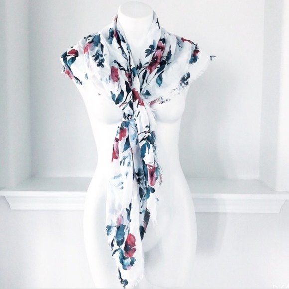 J.Jill Square Floral Scarf White Multi, One Size New with Tag - Picture 3 of 7